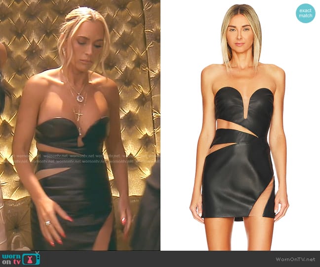 Lamarque Garbina Leather Mini Dress worn by Teddi Mellencamp Arroyave on The Real Housewives of Beverly Hills