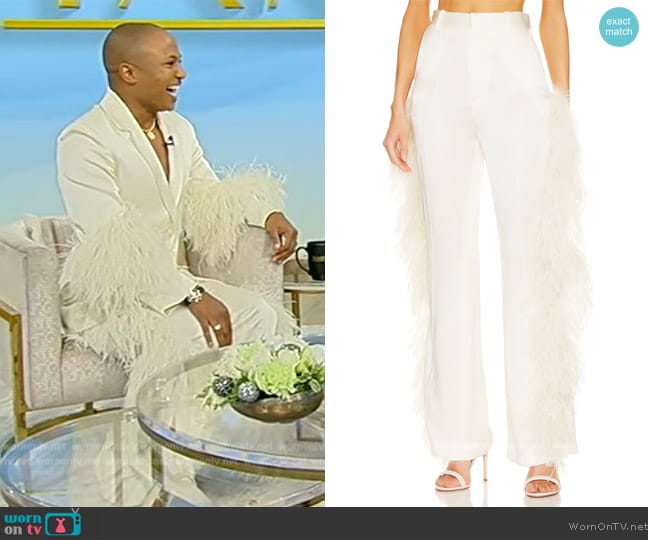 Lapointe Doubleface Satin High Waisted Flare Pant worn by Malcom MJ Harris on Tamron Hall Show