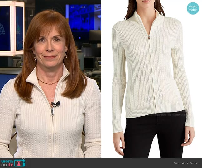 Lauren Ralph Lauren Cable Knit Mock Neck Cardigan worn by Diana Olick on NBC News Daily