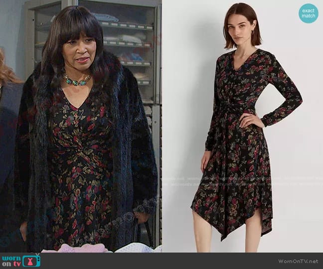 Lauren Ralph Lauren Floral Surplice Jersey Dress worn by Paulina Price (Jackée Harry) on Days of our Lives