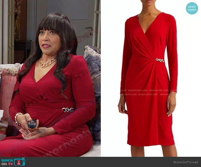 Lauren Ralph Lauren Matte Jersey Surplice Dress worn by Paulina Price (Jackée Harry) on Days of our Lives