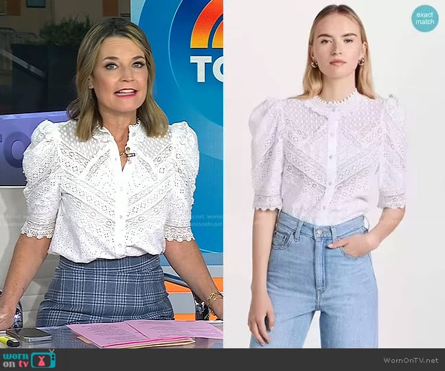 WornOnTV: Savannah’s white puff sleeve top and plaid pencil skirt on ...