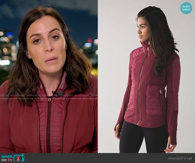 Lululemon Fleecy Keen Jacket III in Wine Berry worn by Hallie Jackson on NBC News Daily