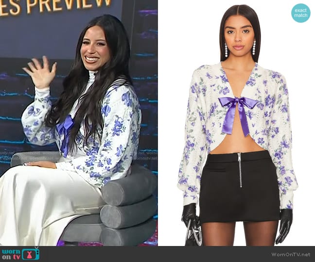 Majorelle Luan Cardigan in White And Blue worn by Naz Perez on Today