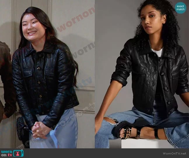 Maeve Faux Leather Jacket worn by Wendy Shin (Victoria Grace) on Days of our Lives