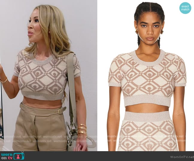 Marine Serre Moon Diamant-jacquard crop top worn by Lisa Hochstein (Lisa Hochstein) on The Real Housewives of Miami