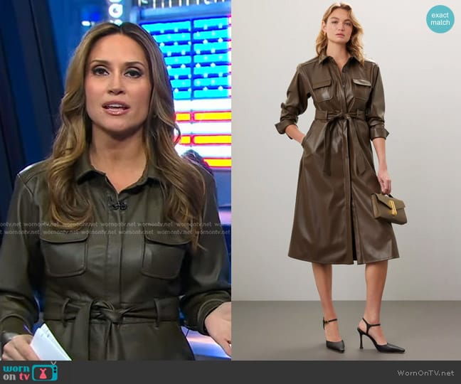 Marissa Webb Collective Faux Leather Dress in Green worn by Rhiannon Ally on Good Morning America