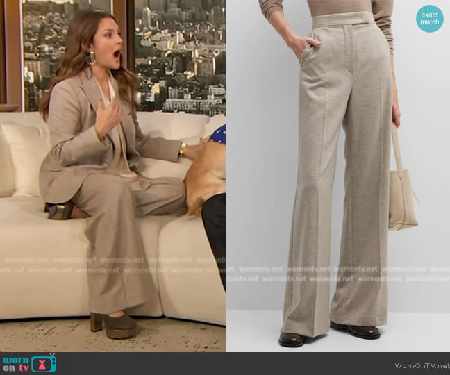 Max Mara Pontiac Cashmere-Blend Wide-Leg Trousers worn by Drew Barrymore on The Drew Barrymore Show