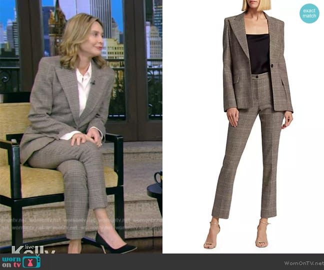 Michael Kors Collection Georgina Glen Plaid Blazer worn by Calista Flockhart on Live with Kelly and Mark