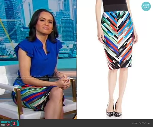 Milly Mirage Stripe Mitered Skirt worn by Linsey Davis on Good Morning America