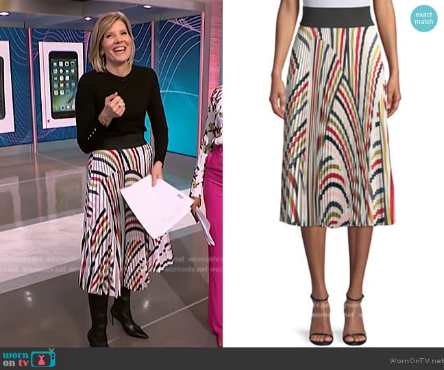 Milly Multicolor Pleated Twill Skirt worn by Kate Snow on NBC News Daily