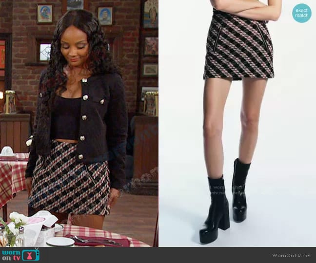 Zara Mini Skirt with Zips worn by Chanel Dupree (Raven Bowens) on Days of our Lives