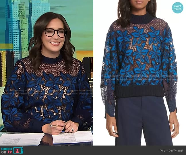 Sea Mosaic Lace Bell Sleeve Sweatshirt worn by Savannah Sellers on NBC News Daily