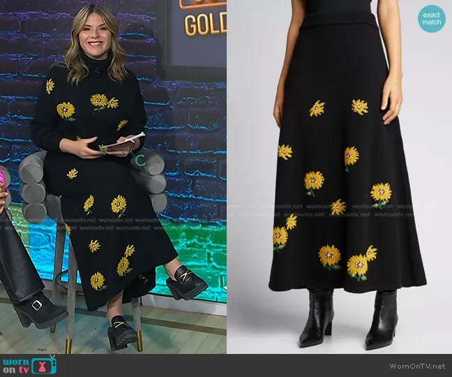 Lela Rose Needlepoint Sunflower Maxi Skirt worn by Jenna Bush Hager on Today