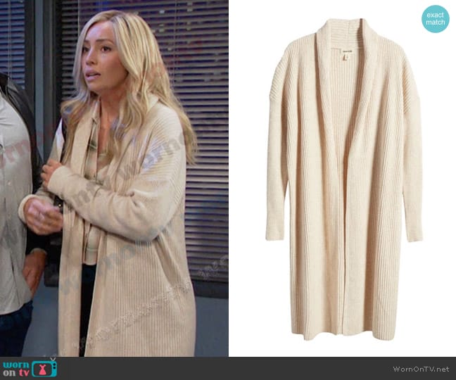 Open Edit Longline Shawl Collar Cardigan in Light Heather worn by Theresa Donovan (Emily O'Brien) on Days of our Lives