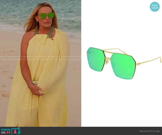 Bottega Veneta Oversized Geometric Sunglasses worn by Heather Gay on The Real Housewives of Salt Lake City