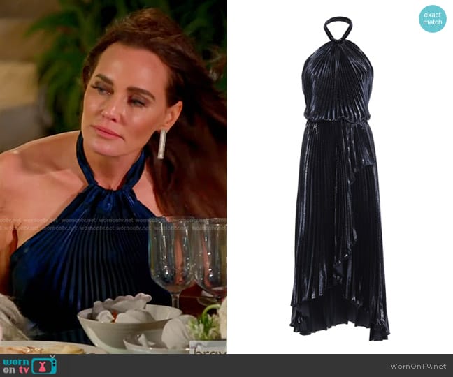 Philosophy di Lorenzo Serafini Shimmering Velvet Pleated Evening Dress worn by Meredith Marks on The Real Housewives of Salt Lake City