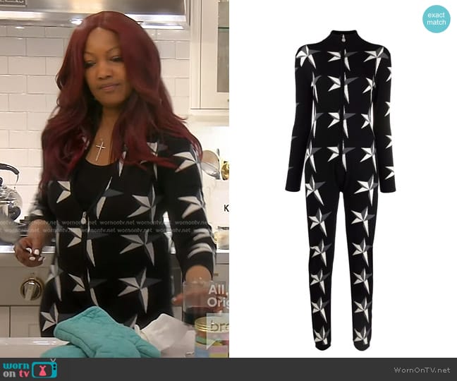 Garcelle’s black star print jumpsuit on The Real Housewives of Beverly Hills
