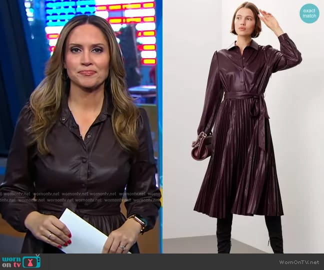 Peter Som Collective Pleated Faux Leather Dress worn by Rhiannon Ally on Good Morning America