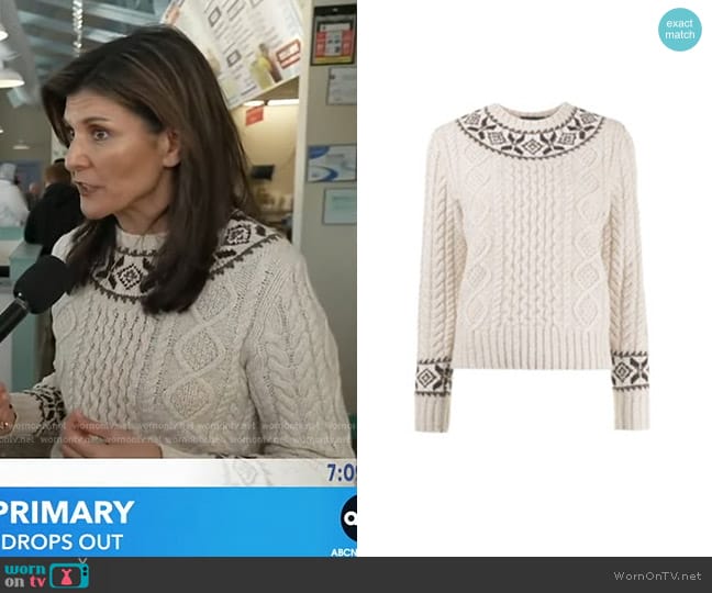 Ralph Lauren Fair Isle Nordic Wool Alpaca Blend Sweater worn by Nikki Haley on Good Morning America