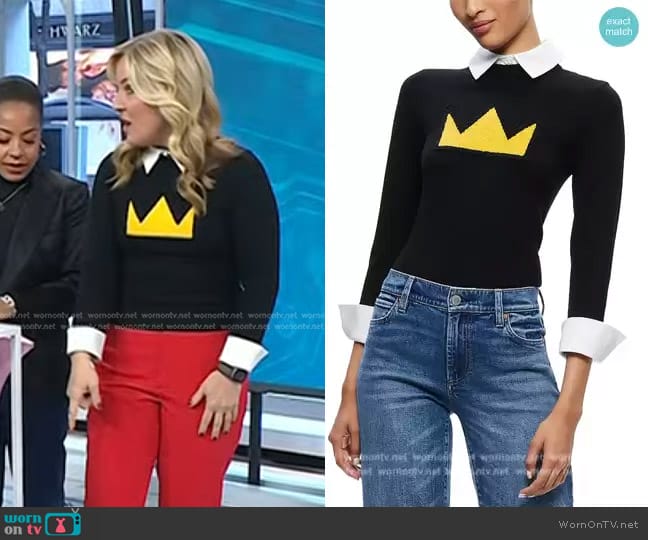 Alice + Olivia Porla Collared Appliqué Wool Sweater worn by Jennifer Jolly on Today