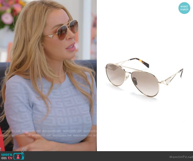 Prada Enamel-triangle pilot-frame sunglasses worn by Lisa Hochstein (Lisa Hochstein) on The Real Housewives of Miami