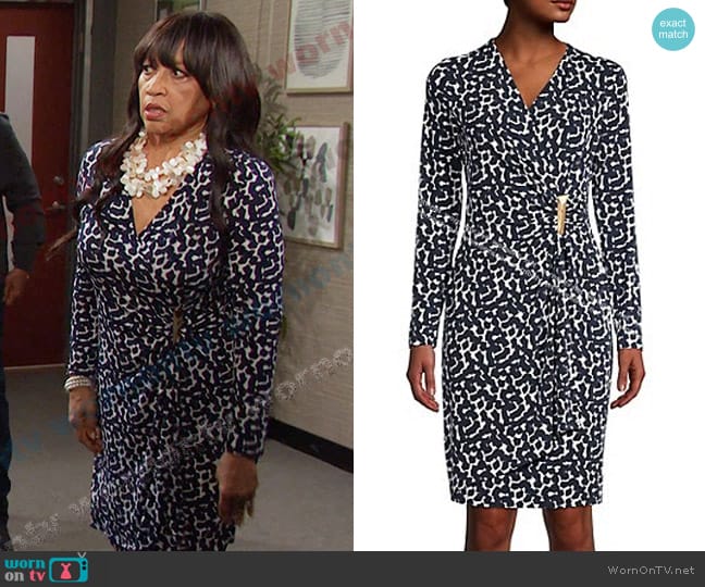 Calvin Klein Printed Faux-Wrap Dress worn by Paulina Price (Jackée Harry) on Days of our Lives