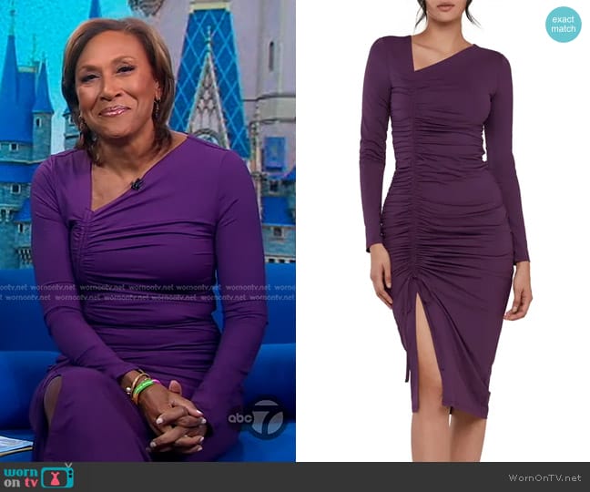 Rachel Parcell Asymmetric Shirred Dress in Plum Purple worn by Robin Roberts on Good Morning America