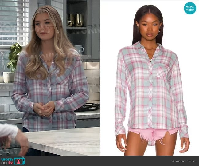 Rails Hunter Shirt in Teal Lavender Rose worn by Josslyn Jacks (Courtney Fulk) on General Hospital