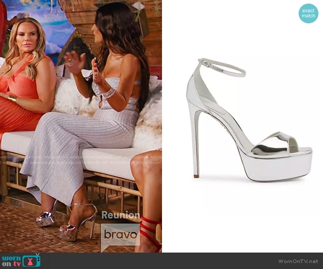 Rene Caovilla Metallic Platform Sandals worn by Lisa Barlow on The Real Housewives of Salt Lake City