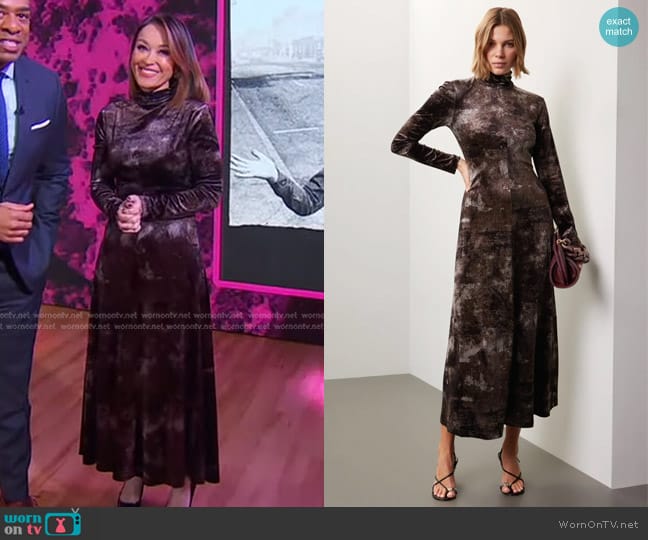 Rosetta Getty Collective Velvet Mock Neck Dress worn by Eva Pilgrim on Good Morning America