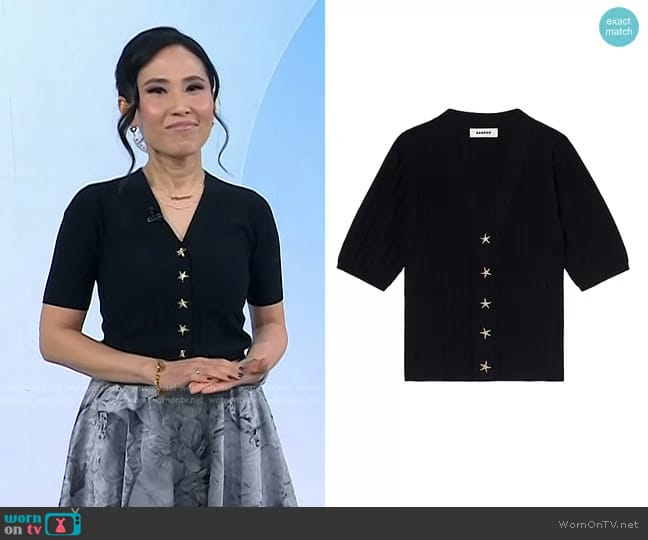 Sandro Nolan Ribbed Star Button Cardigan worn by Vicky Nguyen on Today