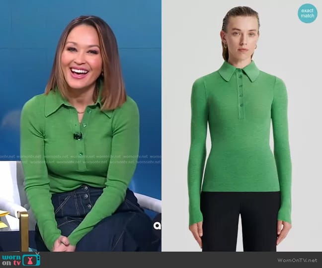 Scanlan Theodore Babywool Shirt in Apple worn by Eva Pilgrim on Good Morning America