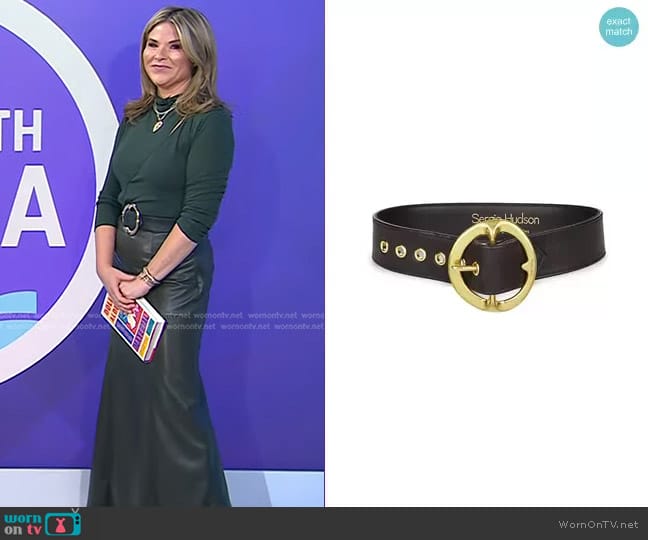 Sergio Hudson Signature Buckle Leather Belt worn by Jenna Bush Hager on Today