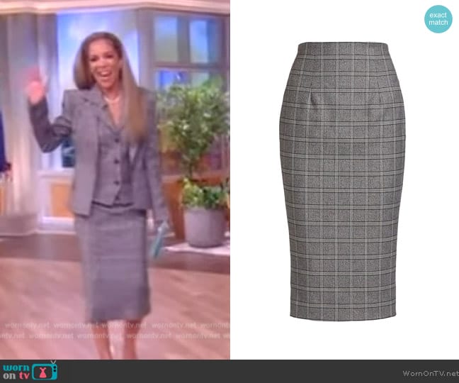 Sergio Hudson Wool-Blend Plaid Pencil Midi-Skirt worn by Sunny Hostin on The View