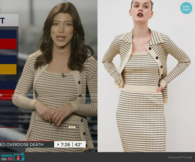 Source Unknown 3 Piece Striped Knit Set in Parmesan worn by Lindsay Tuchman on Good Morning America