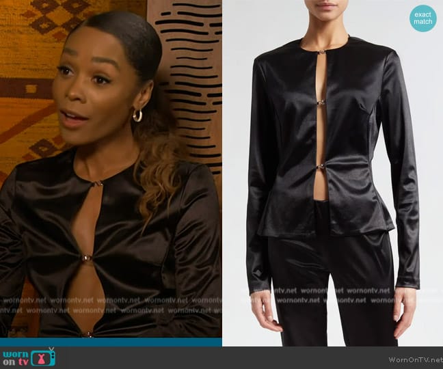 Stine Goya Lacey Satin Top worn by Zuri Hall on Access Hollywood