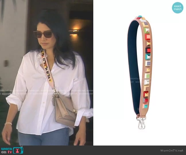 Fendi Strap You Multi Rainbow Stud Leather Guitar Bag Strap worn by Crystal Kung Minkoff on The Real Housewives of Beverly Hills