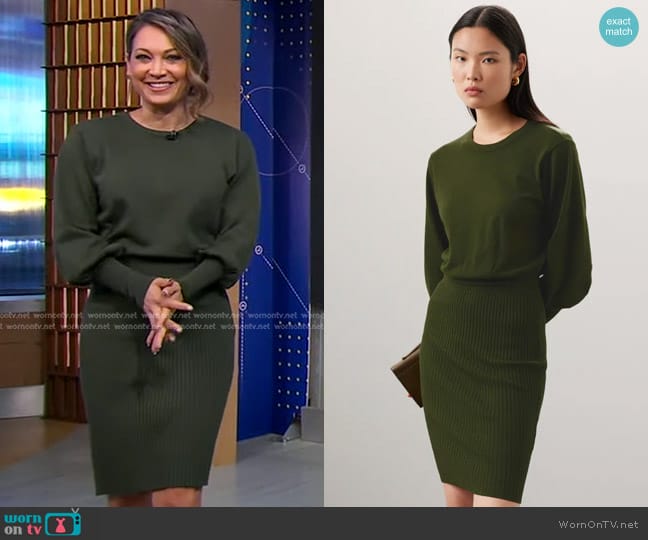 Toccin x RTR Ribbed Midi Dress worn by Ginger Zee on Good Morning America