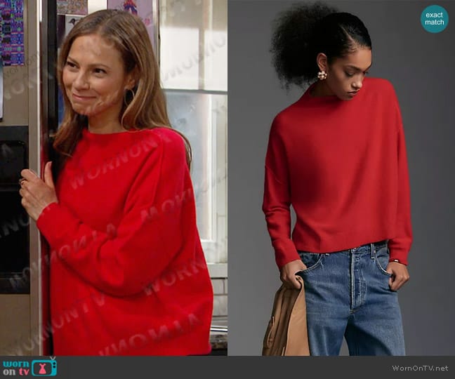 Pilcro The Alani Cashmere Mock-Neck Sweater in Wine worn by Ava Vitali (Tamara Braun ) on Days of our Lives