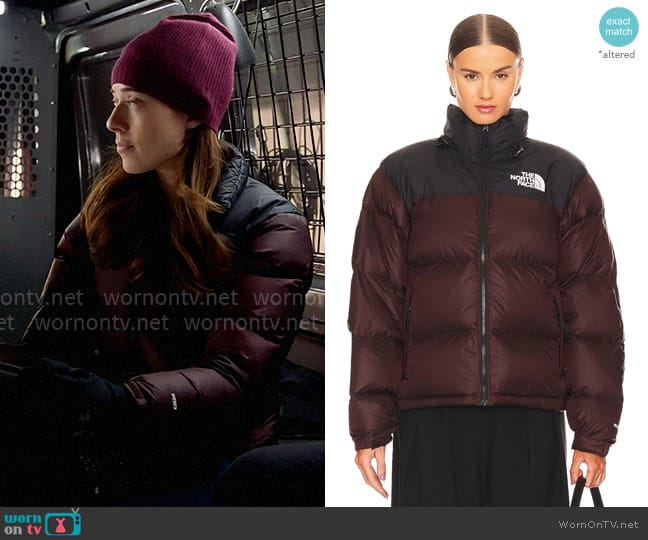 Kim’s burgundy puffer jacket on Chicago PD