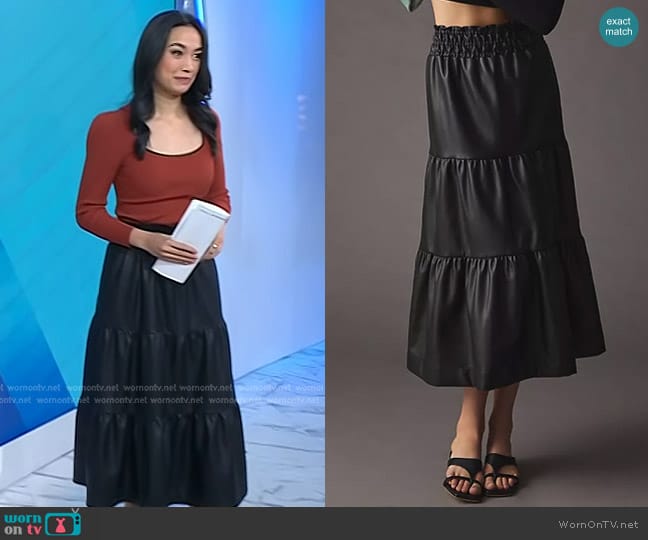 The Somerset by Anthropologie Faux Leather Maxi Skirt worn by Emilie Ikeda on Today