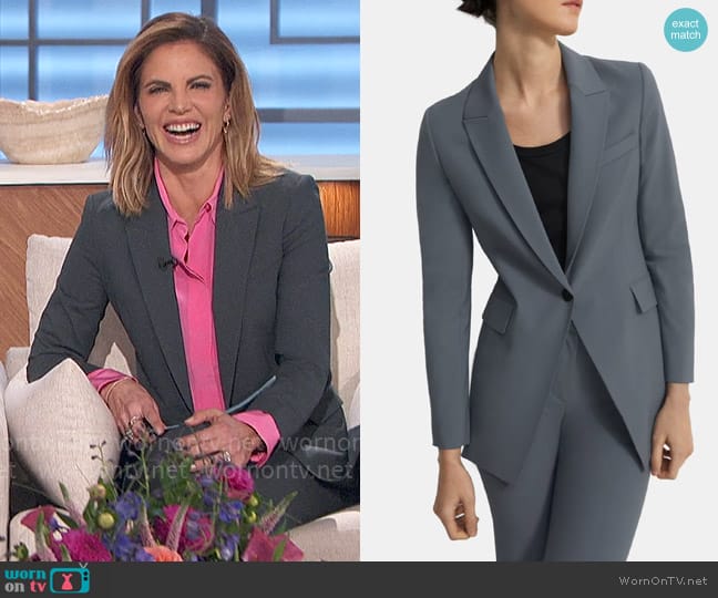 Theory Etiennette Blazer in Blue Granite worn by Natalie Morales on The Talk