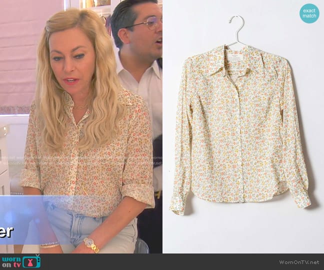 Trovata Jacquelin Shirt in Porcelain Ivy worn by Sutton Stracke on The Real Housewives of Beverly Hills