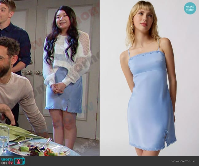 Urban Outfitters Lani Lace-Trim Mini Dress worn by Wendy Shin (Victoria Grace) on Days of our Lives