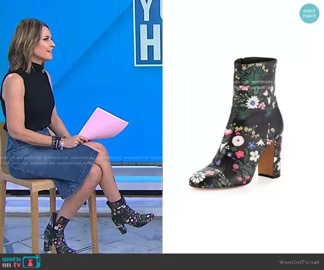 Valentino Garden-Print Paneled Mid-Calf Bootie worn by Savannah Guthrie on Today