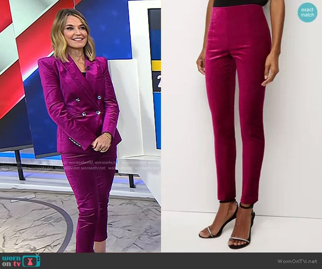 Veronica Beard Honolulu Velvet Pant in Fuchsia worn by Savannah Guthrie on Today