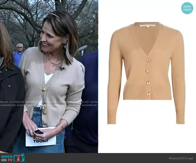 Veronica Beard Solene Cashmere Cardigan in Beige worn by Savannah Guthrie on Today