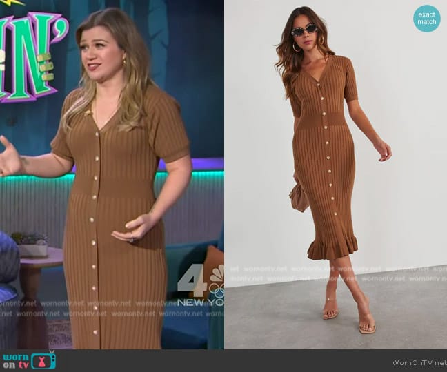 Vici Jourdan Short Sleeve Button Front Sweater Dress worn by Kelly Clarkson on The Kelly Clarkson Show