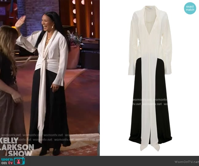 Victoria Beckham Contrast Gown with Tie Detail worn by Rachel Montez on The Kelly Clarkson Show